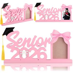 Leinuosen 1 Pcs Graduation Gift for Senior 2026 Pink Wooden Picture Frame with Tassel Holder Senior 2026 Shape Picture Frame for 5 * 3.5 Inch Photo Tabletop Display for High School Graduate