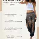 Boho Pants 2-Pocket Flowy Harem Pants Women for Yoga Travel Hippie Clothes (Black) Large