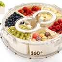 Divided Snack Serving Tray with Lid and HandleSnackle Box Container for Fruits Candy OrganizerPortable Spinning Rounded Veggie Tray for Kitchen, Party, Trave and Picnic, White