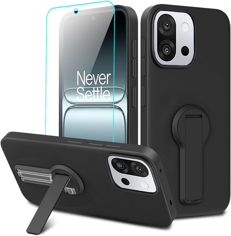 Compatible for Oneplus 13S / 13T Phone Case with Screen Protector, 360 Rotatable Folding Hidden Kickstand/Stand Silicone TPU Protective Cover Case for Oneplus 1+ 13S/13T 5G 2025 - Black