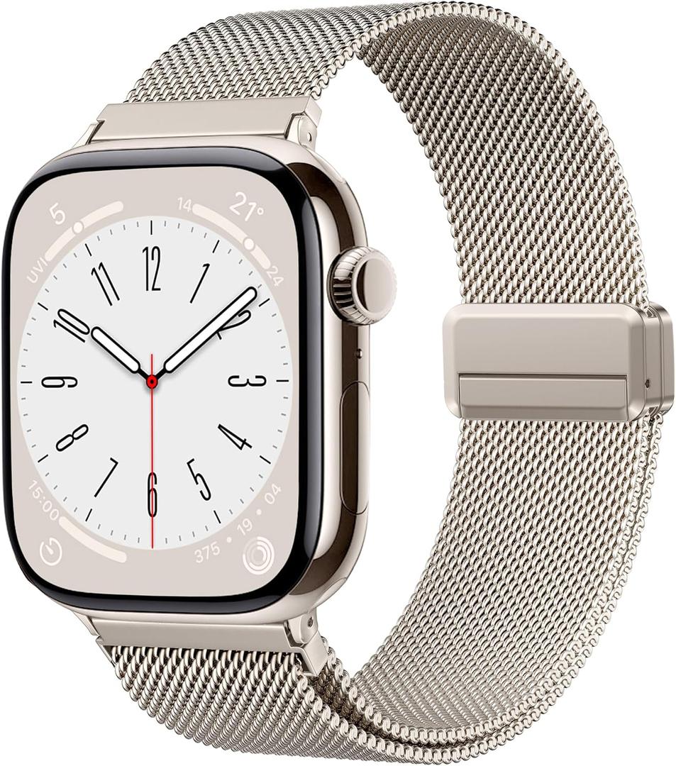 Zedoli Magnetic Metal Band Milanese Loop Compatible with Apple Watch Bands 40mm 41mm 38mm 42mm 44mm 45mm 46mm 49mm Women Men,Stainless Steel Strap for iWatch Band Series SE 11 10 9 8 7 6 5 4 3 2 Ultra (Starlight)