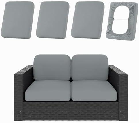 hyha 4Pcs Patio Cushion Covers, Stretch Outdoor Couch Cushion Covers Replacement, Washable Outdoor Chair/Sofa Slipcovers for Patio Furniture Cushions Protector with Elastic Bottom(Gray,Cover Only)