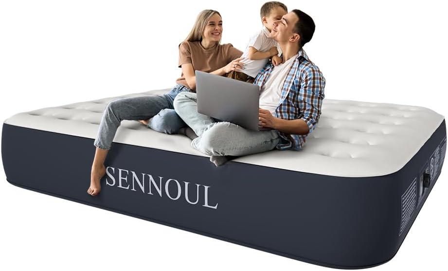 SENNOUL Air Mattress Queen with Built in Pump - Upgraded Blow Up Bed, 2 Mins Quick Self Inflatable, 13"/650lbs Max, Strong Support, All Night No Lost Air, for Camping,Home,Guests & Portable Travel