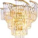 TOCHIC Gold Chandelier 5 Tier Modern Crystal Chandeliers 8 Light, Farmhouse Luxury High Ceiling Light Fixture for Dining Living Room, Bedroom, Bathroom, Kitchen Island, Entryway, 21.6" W