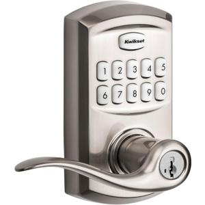 Kwikset 99170-001 SmartCode 917 Keypad Keyless Entry Traditional Residential Electronic Lever Deadbolt Alternative with Tustin Door Handle and SmartKey Security, Satin Nickel, Large