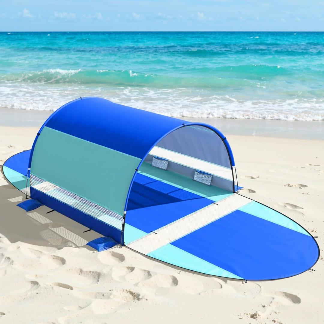 Rhino Valley Beach Tent with Double Zippered Doors, Beach Tent Sun Shelter with UPF50+ UV Protection, Beach Canopy Portable Storage Bag for Beach Camping Fishing, for 5-6 People