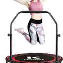 40/48" Foldable Rebounder Trampoline for Adults with Bungee, 450/550 LBS Quiet Indoor Mini Trampoline for Adults Fitness, Gym Workout, Home Exercise (Red)