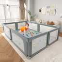 Baby Playpen with Mat for Babies and Toddlers, 73" x 61" Large Baby Play Pen Playard for Indoor & Outdoor with Soft Breathable Mesh, Ocean Balls and Pull Links, Dark Grey