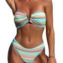 ZAFUL Women's Bandeau Bikini V Strapless Confetti Colorblock Tie Back High Cut Two Piece Swimsuit Bathing Suits (M)