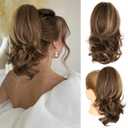14 Inch Ponytail Extension - Clip in Ponytail Hair Extensions, Curly Wavy Pony Tails Hair Extensions, Synthetic Claw Clip Ponytail Extension for Women (Color: Chestnut Brown With Golden Highlights)