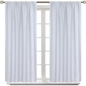BGment Room Darkening Curtains 45 Inch Length - Rod Pocket Short Window Drapes for Bedroom Living Room Window, Greyish White, 42 x 45 Inch, 2 Panels Set