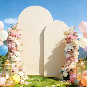 Arch Cover Set 7.2ft,6ft,Arch Backdrop Cover Wedding Spandex Fitted Round Top Chiara Baby Bridal Shower Party Birthday Banquet (Beige, 7.2ft+6ft)