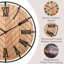 EMAX HOME 24 Inch Large Wooden Wall Clock – Extra Large FarmhouseWall Clock with 3D Roman Numerals & Herringbone Splicing, Brown Modern Wood Wall Clock for Living Room