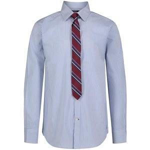 Nautica Boys' Long Sleeve Button-Down Collared Dress Shirt with Tie, Blue Stripe, 16 S