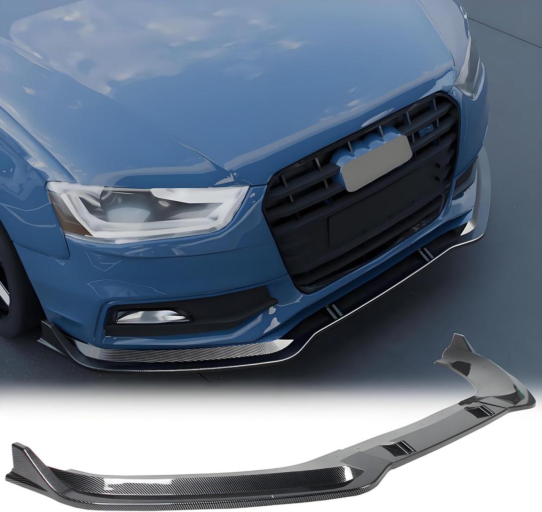 Front Bumper Lip Splitter Spoiler Fit for Audi S5/ A5 S-Line/ A5 B8 B8.5 2008-2017 + S4/ A4 S-Line/ A4 B8 B8.5 2008-2016, Carbon Fiber Style Coating 3pcs Accessories Air Chin Body Kit