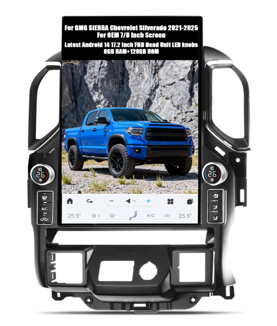 AUCARAUTO Latest Android 14 Car Radio Head Unit with LED knobs, 17.2 Inch Touch Screen for Chevrolet Silverado GMC Sierra 2021-2025, Car Multimedia Stereo Player GPS Navigation, 128GB, US 1 Yr Service