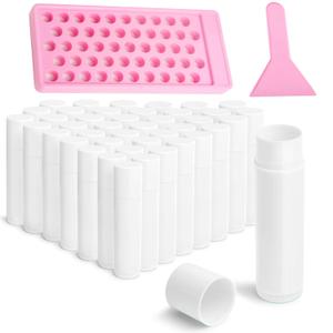 Lip Balm Tubes Kit with Tray and Scraper - 50 Pack 5.5ml (3/16 Oz) BPA-Free Chapstick Containers, Leak-Free Empty Lipstick Tubes for DIY Lip Balm Filling Making Kits (White, 50-Pack)