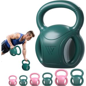 RUNWE Kettlebells Weight 15 LB - Three - Handles Green Kettlebell For Weightlifting, Conditioning, Strength And Core Training For Home Gym With Three Handles 