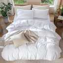 MooMee Bedding Duvet Cover Set 100% Washed Cotton Linen Like Textured Breathable Durable Soft Comfy (Solid Bright White, Queen 90"x90")