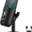 USB Microphone, Computer Condenser Mic with Noise Cancellation, Echo Mode, RGB Lighting, Mute Button, Plug & Play Gaming Mic for PC, Mac, PS5, Streaming, Recording, Podcasting & Online Meetings (Black)