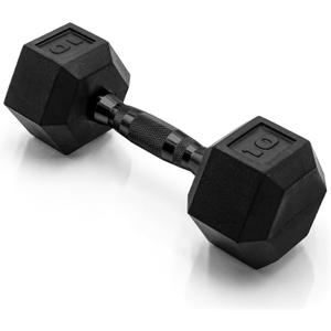 CAP Barbell 10 LB Rubber Coated Hex Dumbbell Hand Weight - Single | Black Handle