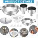 Gejoy 12 Pcs Metal Canning Funnels Set Wide Mouth Mason Jar Funnels for Filling Stainless Steel Kitchen Filter with Strainer Mesh Filter Brushes and Adhesive Hooks, Silver