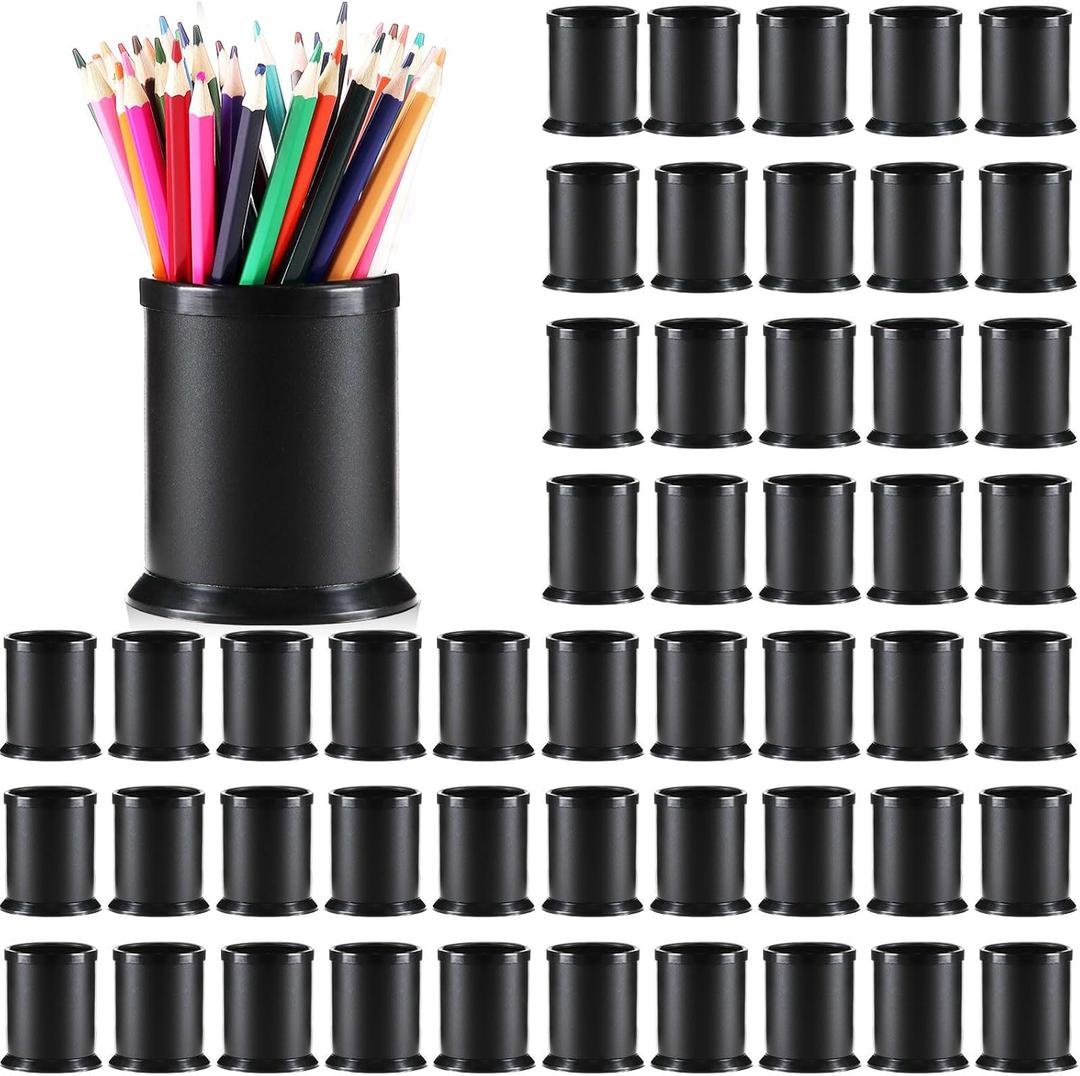 Sherr 50 pcs Pen Holder Cups Bulk for Desktop Storage Plastic Stationery Round Pencil Makeup Marker Organizers Cosmetics Makeup Brush Container for Office Desk Home School Supplies(Black)