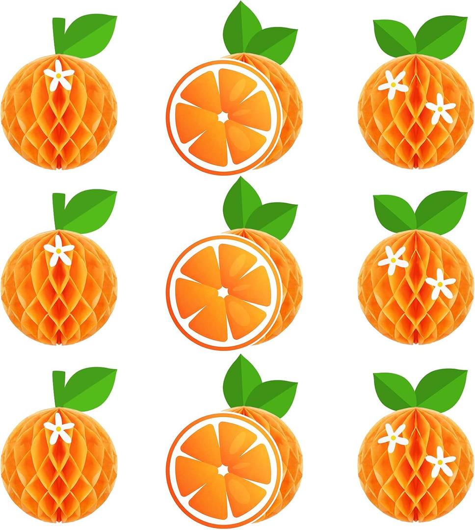 WILLBOND 9 Pcs Orange Honeycomb Balls Birthday Party Supplies Favors Table Centerpieces Tissue Paper Honeycomb Tabletop Hanging Decors Decorations for Party Baby Shower