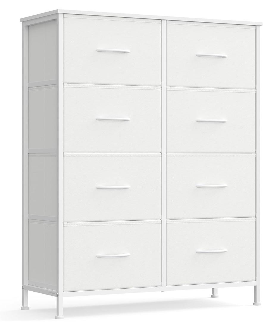 SONGMICS Dresser for Bedroom, Chest of Drawers, Steel, MDF, 8 Non-Woven Fabric Drawers, Storage Organizer Unit, Closet, Entryway, Cloud White and Snow White ULGS124W01S