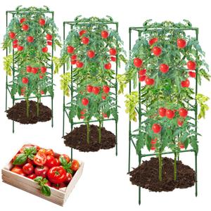 3 Pack Tomato Cages,Square Tomato Plant Stakes Support Cages Trellis for Garden Climbing Vegetables Flowers Fruits,Extra Bold (green)