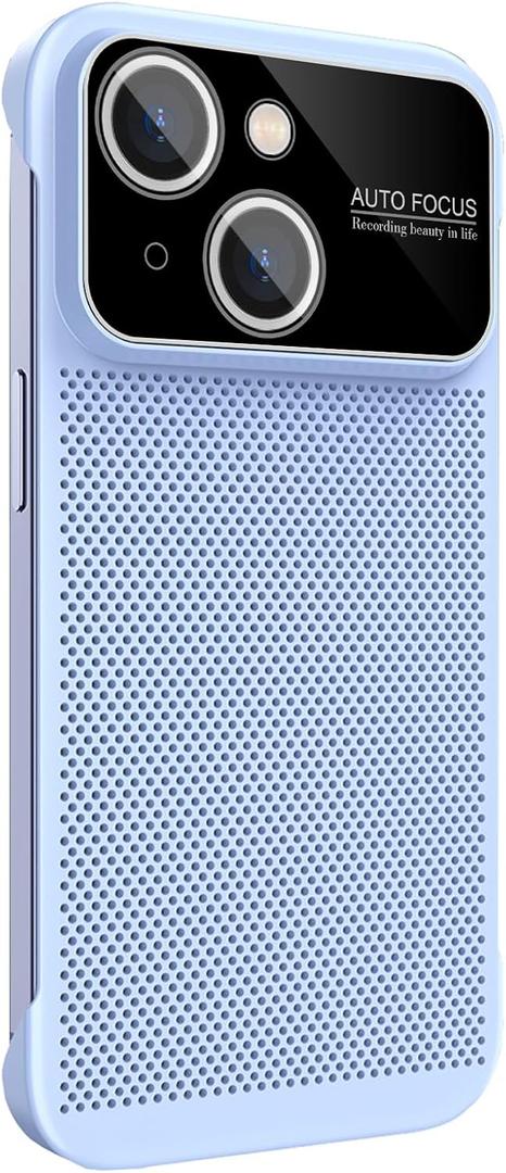 Losin Heat Dissipation Phone Case for iPhone 13 with Window Glass Camera Lens Protection Frameless Breathable Cooling Hollow Design Slim Borderless Shockproof Cover for Women and Men, Blue