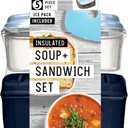 Fit & Fresh Insulated Soup Container With Lid & Sandwich Container, Hot Food Insulated Lunch Container, Complete Thermo Lunch Kit With Ice Pack, Navy