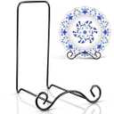 Baderke Wrought Iron Bowl Deep Platter Stand Detachable Metal Scroll Display Rack Easel Metal Bowl Display Stand Decorative Display Holder Dish Picture Display Stand Easel, 6.5"H x 4.7"W x 5"D (Black)