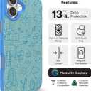 ZAGG London Snap Case for iPhone 16 Plus - Embroidered Doodle Fabric Design, MagSafe Compatible, 13ft Drop Protection with Graphene, Slim & Lightweight, Wireless Charging Compatible, Blue