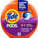 Tide PODS laundry detergent pacs, 3-in-1 Stain Remover, Odor Fighter, Color Protector, 42 Count, HE compatible, Spring Meadow Scent