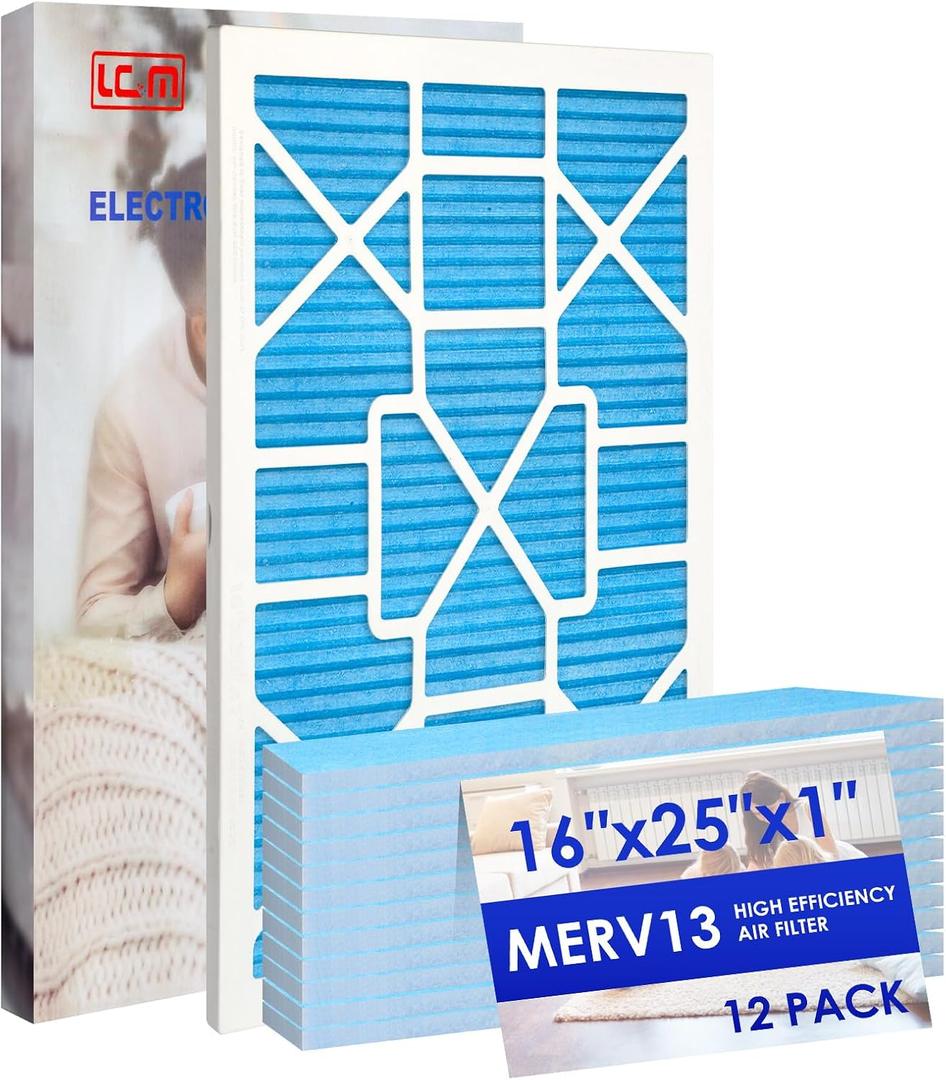 LGM 16x25x1 AC Furnace HVAC Filter Reusable Electrostatic Filters MERV 13 For Households With Pets, 12 Pack, (Precise Size 15.68" x 24.68" x 0.75")