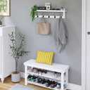 SMIBUY Coat Hooks with Shelf Wall-Mounted, 29.2 Inch Entryway Coat Rack for Wall, Bamboo Hanging Shelf with 5 Double Metal Hooks for Bathroom, Bedroom, Kitchen, Living Room (White + Black)