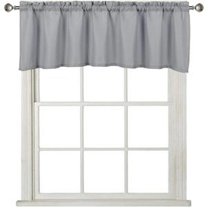 Home Queen Waffle Bathroom Window Curtain Valance, Short Straight Kitchen Window Topper, 60 x 16 Inch, Solid Grey