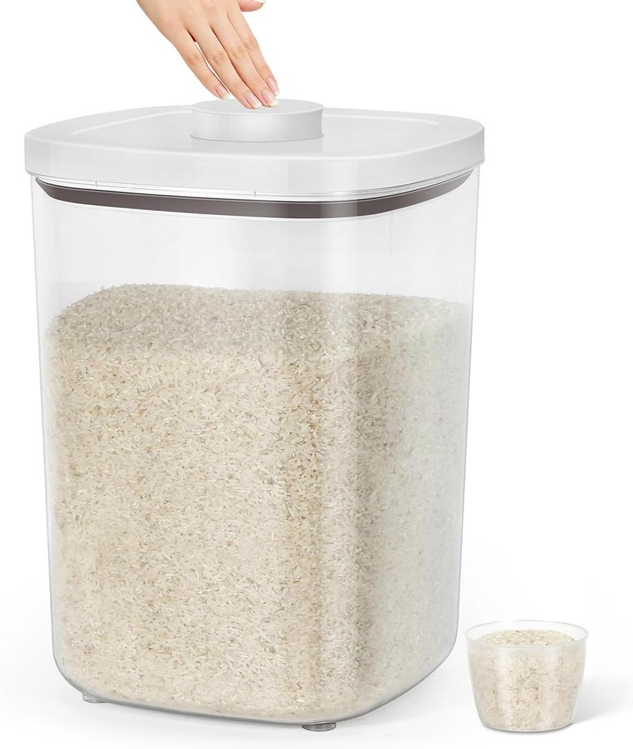 TBMax Large Flour Storage Container 10.56 Qt, 20 Lbs Rice Container with Pop Up Lid & Measuring Scoop for Flour, Cereal, Dry Food Storage and Kitchen Pantry Organization