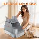Stainless Steel Litter Box with Lid, High Sided Enclosed Metal Litter Box for Big Cats, Easy Cleaning Anti-Urine Leakage, Non-Sticky Cat Box, Front Entry Top Exit KittyBox, Includes Mat & Scoop