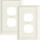 2-Pack Duplex Outlet Cover Plate, Decorative Light Almond Switch Plates and Outlet Covers, Natural Bamboo Fiber Wall Plates for Electrical Outlets, 1 Gang Receptacle Cover, Corrosion Resistant