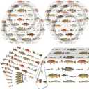 JU XIN Gone Fishing Birthday Party Tableware 20 Fishing Plates and 20 Fishing Napkins and 1 Fishing Tablecloth, Gone Fishing Theme Birthday Party Decoration