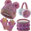 HONGTEYA Kids Winter Hat Gloves Scarf Set, Unisex Baby Kids Velvet Lined Neck Warmer With Earmuff for Boys Girls 3-15 (9-15 Years, Rainbow Mix)