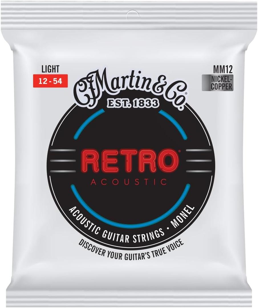 Martin Retro Acoustic Guitar Strings  Monel, Light Gauge | Warm, Natural Tone with Long Life (Light 12-54, Monel Nickel (3 Pack))