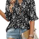 CHICZONE Womens 3/4 Length Bell Sleeve Tops Loose Summer Tunic Shirts Dressy Casual Blouses (A Floral Black White)