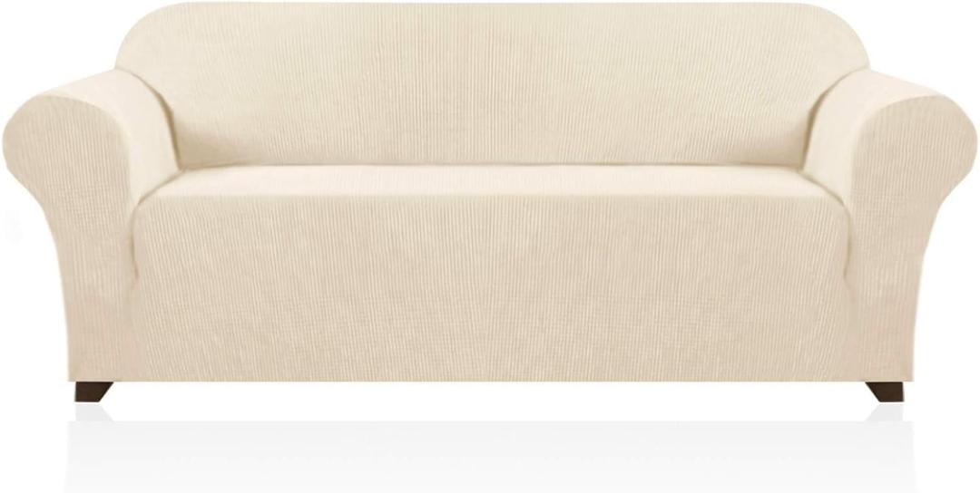 PrinceDeco Couch Covers for 3 Cushion Couch Sofa Pet Friendly Extra Large Couch Cover for Oversized Sofa Washable Furniture Protector Fitted Sofa Slipcovers Stay in Place(XL Sofa, Biscotti Beige)