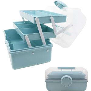Large First Aid Storage Box, 3 Layers Plastic Medication Storage with Portable Handle, Art & Crafts Case/Sewing Supplies Organizer/Medicine Box/Family First Aid Box(Blue)