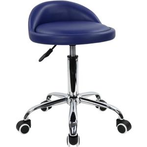 KKTONER PU Leather Round Rolling Stool with Back Rest Height Adjustable Swivel Drafting Work SPA Task Chair with Wheels (Blue), 36.5x62cm