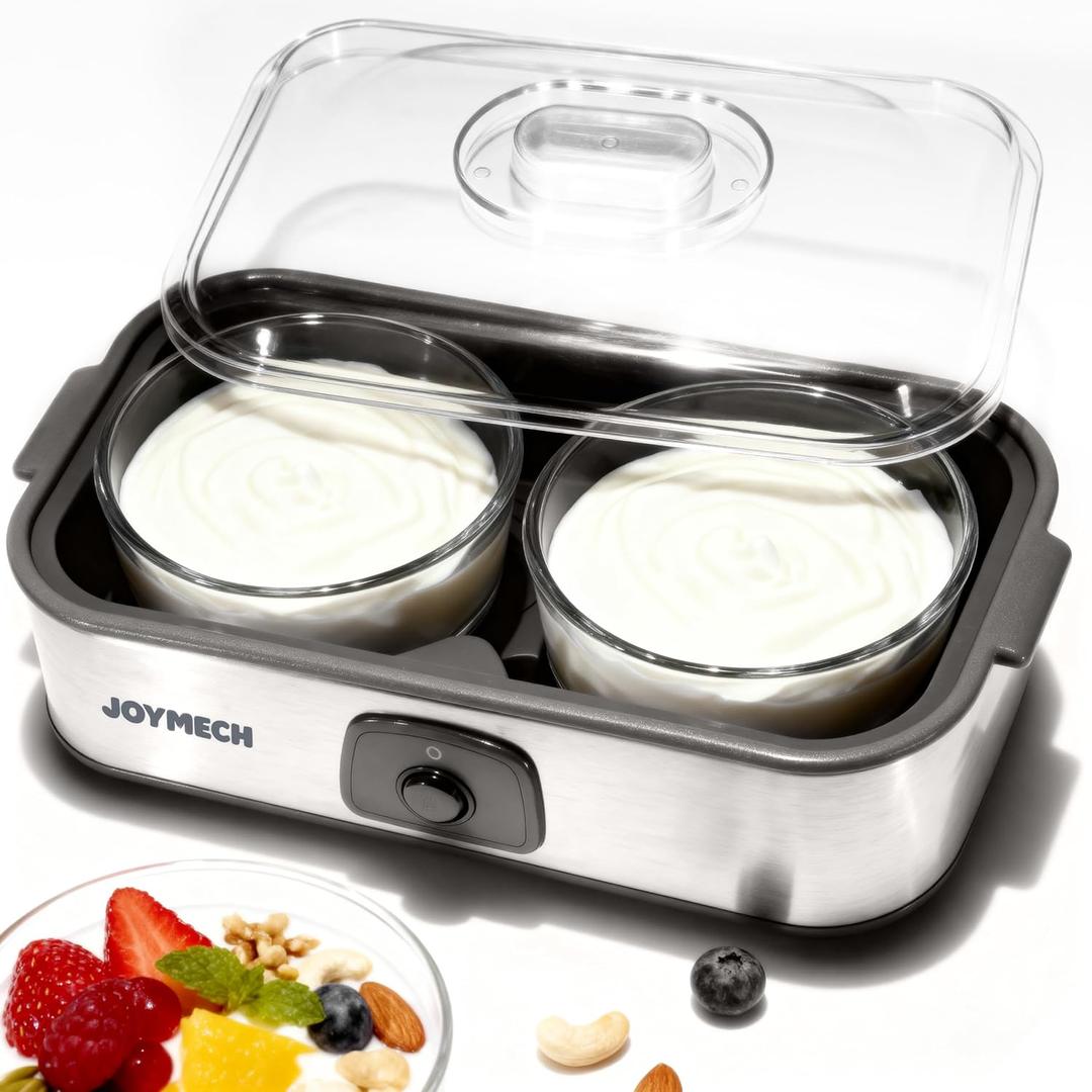 JoyMech Yogurt Maker Machine with Two 1-Quart Containers for Larger Batches, Oatmeal, Pudding, or Jello, Food-Grade Martial, One-touch Control, Homemade Yogurt