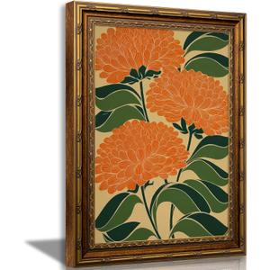 SKZMBTI Vintage Gold Framed Flowers Wall Art Orange blossom Painting Prints | Plant Canvas Wall Decor Minimalist Plants Style Poster Print Artwork for Living Room Bedroom Home Decoration 16"L x 12"W